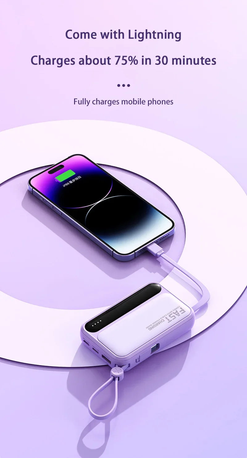 50000mAh Fast Charging Power Bank Large Capacity Built-in 4 Cables Portable Extra Battery Charger For iPhone Samsung Universal