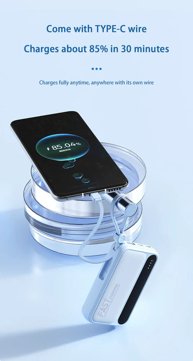 50000mAh Fast Charging Power Bank Large Capacity Built-in 4 Cables Portable Extra Battery Charger For iPhone Samsung Universal