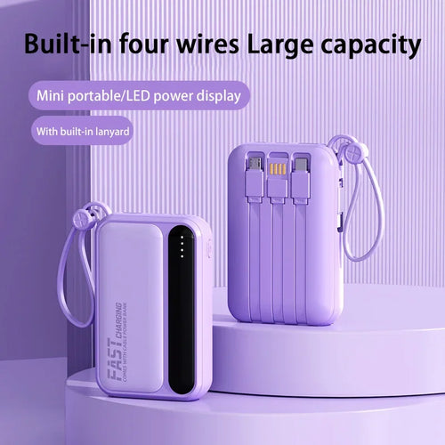 50000mAh Fast Charging Power Bank Large Capacity Built-in 4 Cables Portable Extra Battery Charger For iPhone Samsung Universal