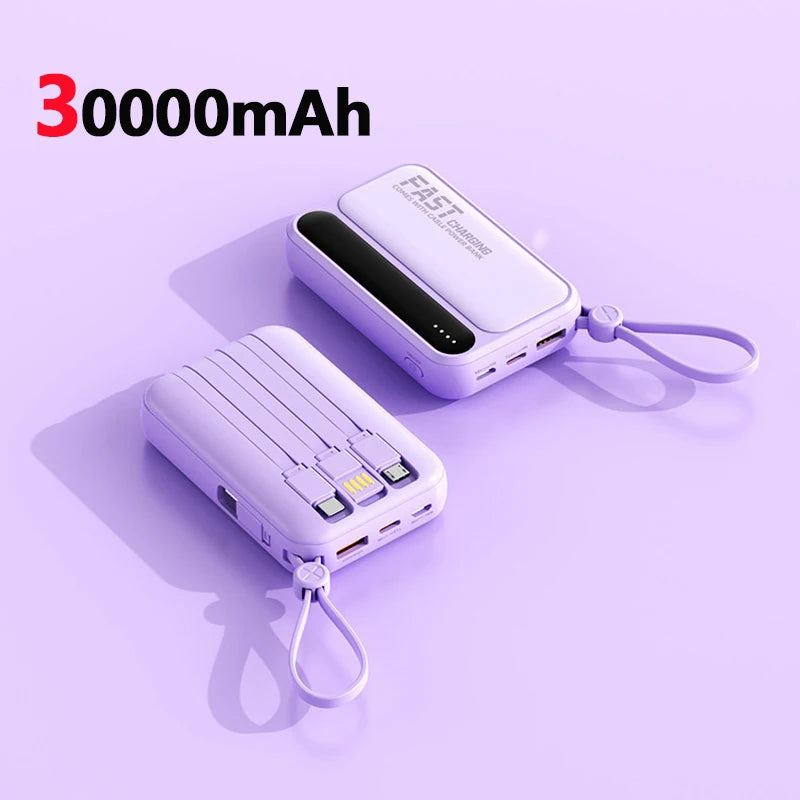 50000mAh Fast Charging Power Bank Large Capacity Built-in 4 Cables Portable Extra Battery Charger For iPhone Samsung Universal
