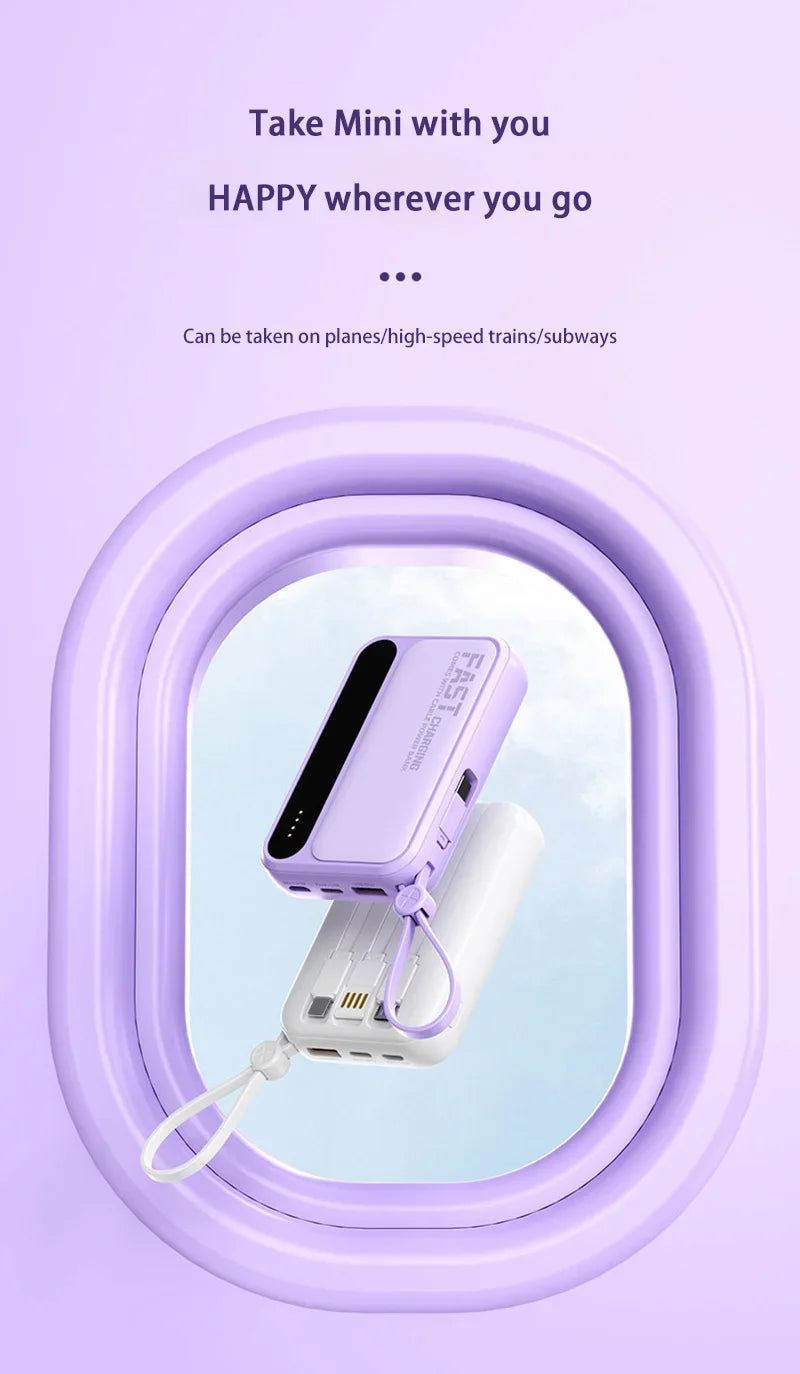 50000mAh Fast Charging Power Bank Large Capacity Built-in 4 Cables Portable Extra Battery Charger For iPhone Samsung Universal