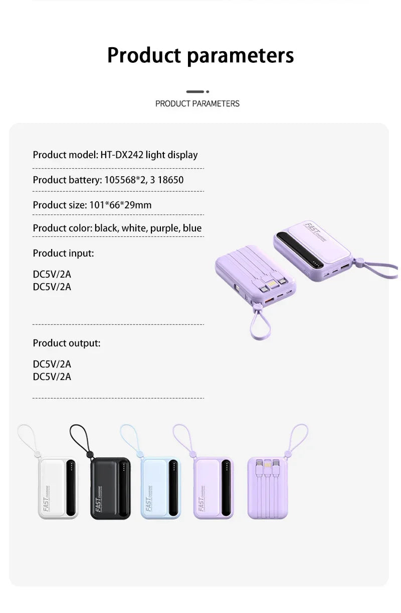 50000mAh Fast Charging Power Bank Large Capacity Built-in 4 Cables Portable Extra Battery Charger For iPhone Samsung Universal
