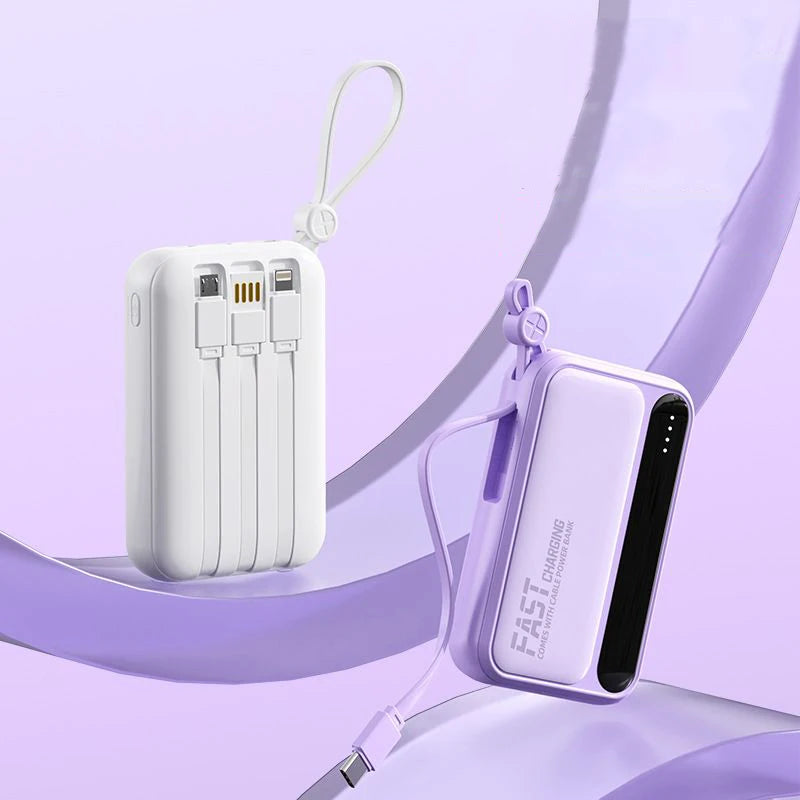 50000mAh Fast Charging Power Bank Large Capacity Built-in 4 Cables Portable Extra Battery Charger For iPhone Samsung Universal