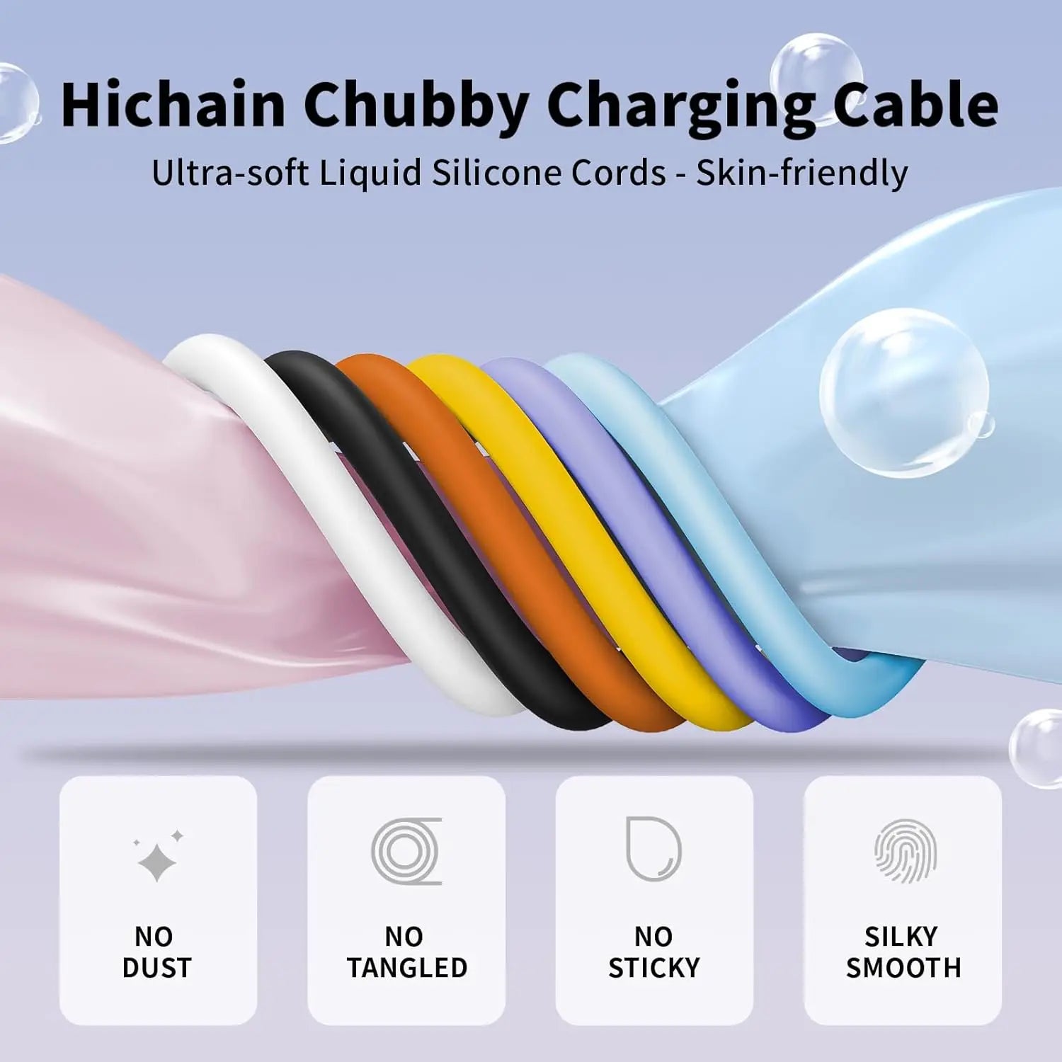 Hichain PD240W USB C Fast Charging Cable Soft Liquid Silicone Type to C Cable For iphone Laptop Tablets Earphones 1.2M/2M