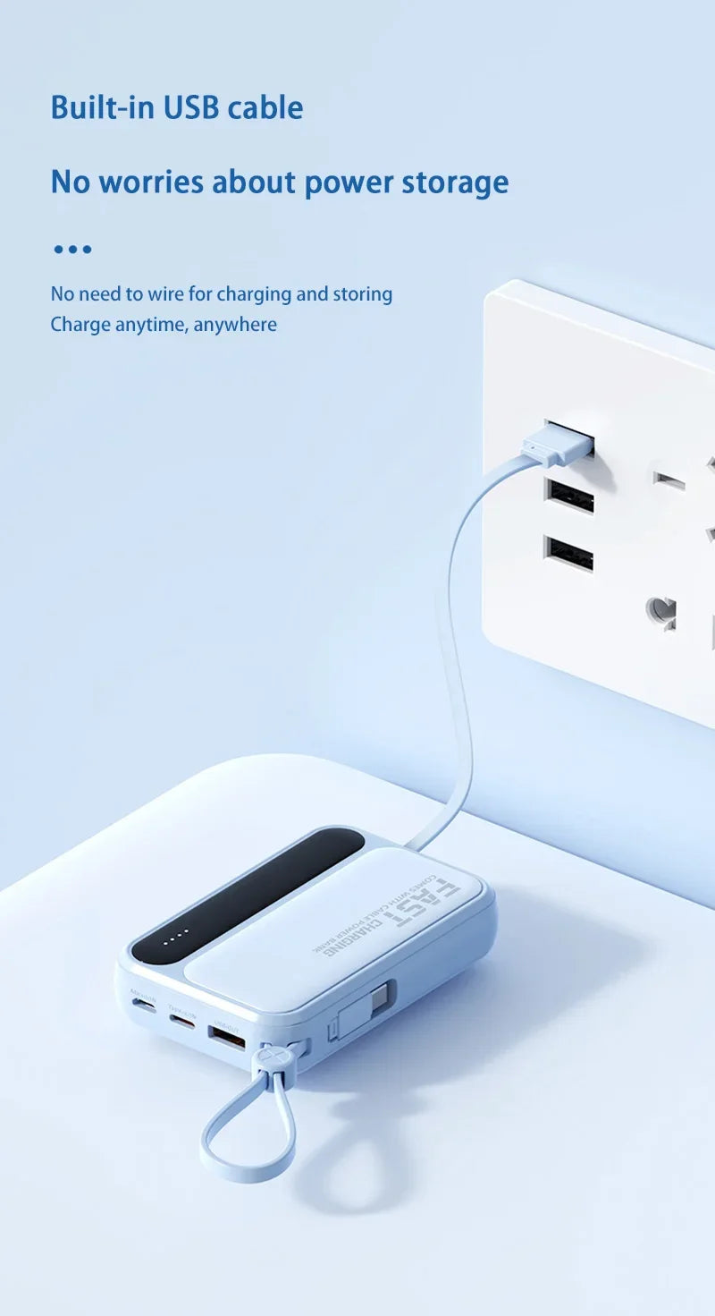 50000mAh Fast Charging Power Bank Large Capacity Built-in 4 Cables Portable Extra Battery Charger For iPhone Samsung Universal