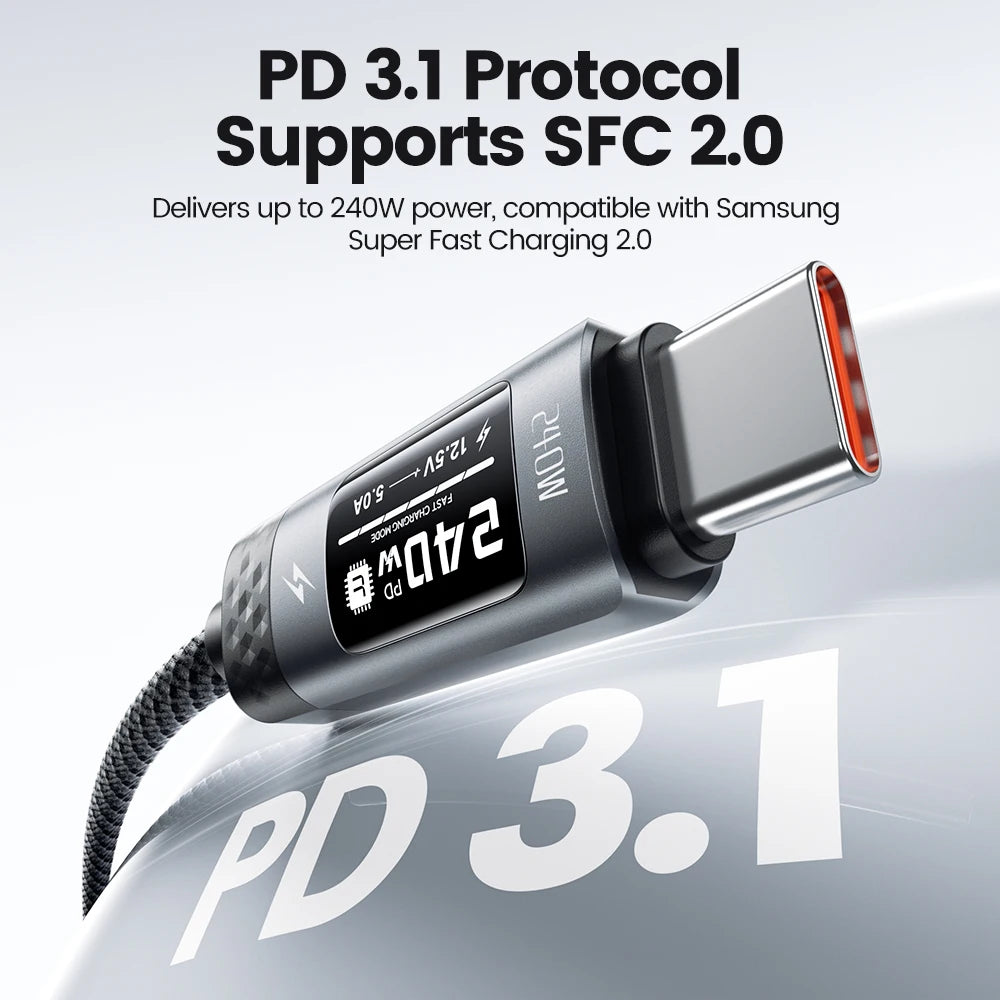 Toocki X111 240W USB C Cable Fast Charging PD3.1 OLED Digital Display Type C to Type C Cable For Macbook iPhone 17 Samsung S25