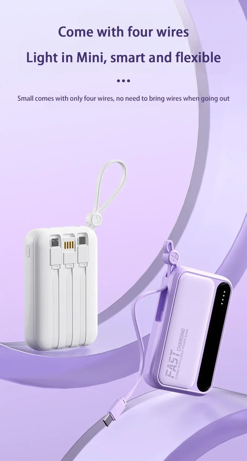 50000mAh Fast Charging Power Bank Large Capacity Built-in 4 Cables Portable Extra Battery Charger For iPhone Samsung Universal