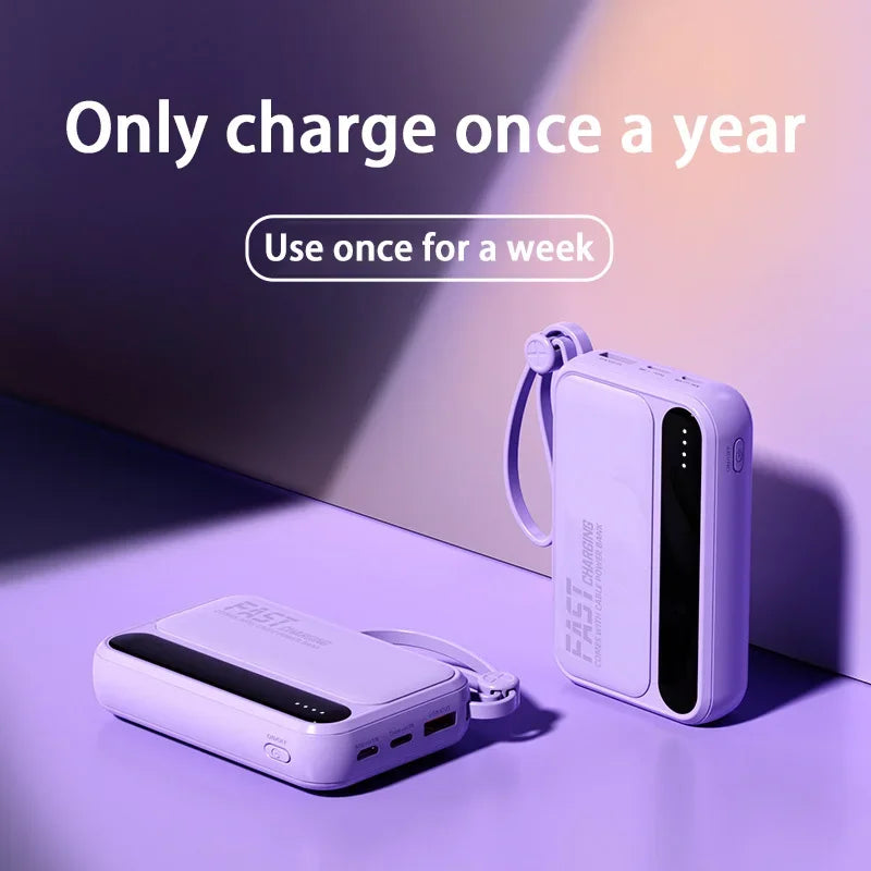 50000mAh Fast Charging Power Bank Large Capacity Built-in 4 Cables Portable Extra Battery Charger For iPhone Samsung Universal